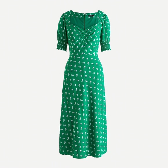 J.crew Puff-sleeve midi dress, floral print, 0